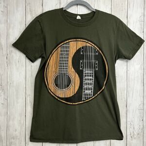 Anvil Green Short Sleeve Yin Yang Guitar Music Crew Neck Rock Acoustic T-Shirt